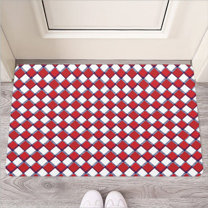 Fourth of July American Plaid Print Rubber Doormat