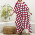 Fourth of July American Plaid Print Silk V-Neck Kaftan Dress