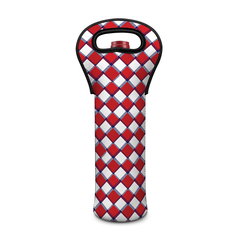 Fourth of July American Plaid Print Single Neoprene Wine Tote