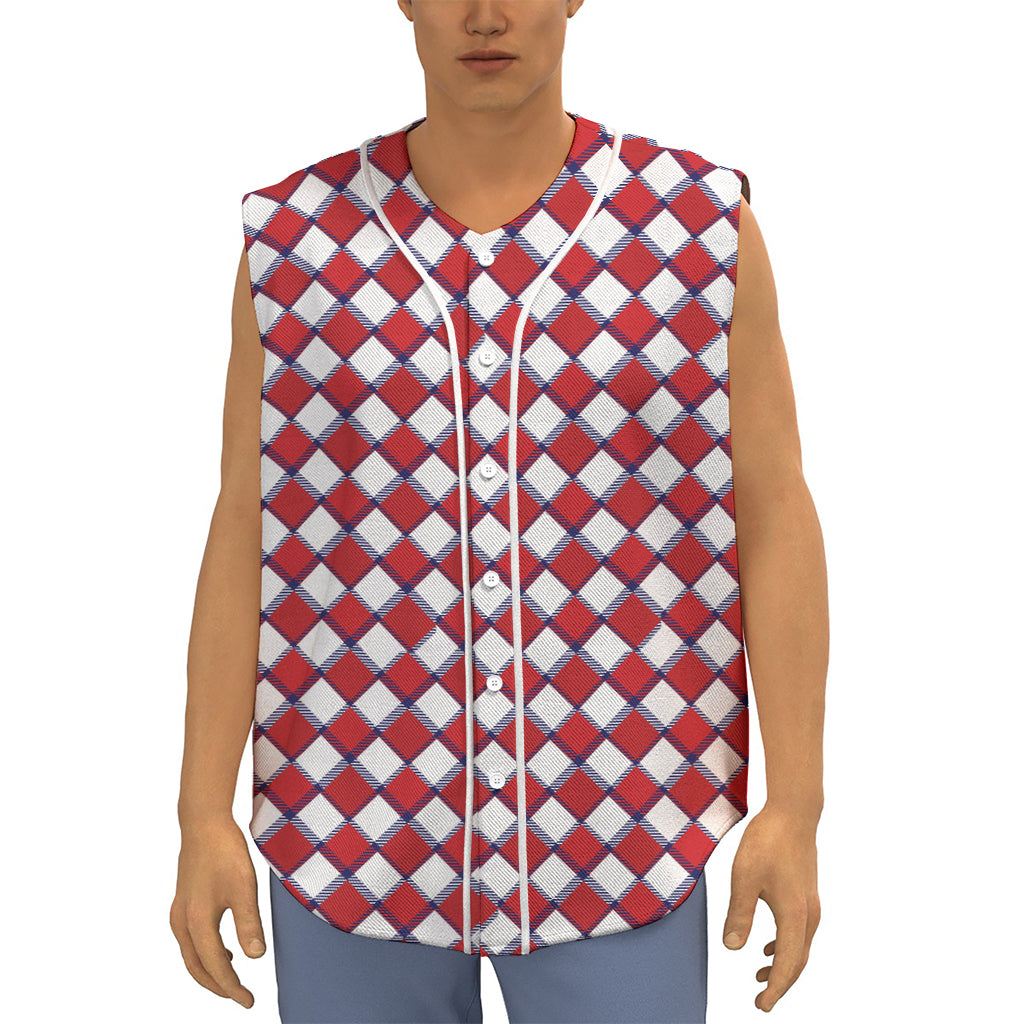 Fourth of July American Plaid Print Sleeveless Baseball Jersey