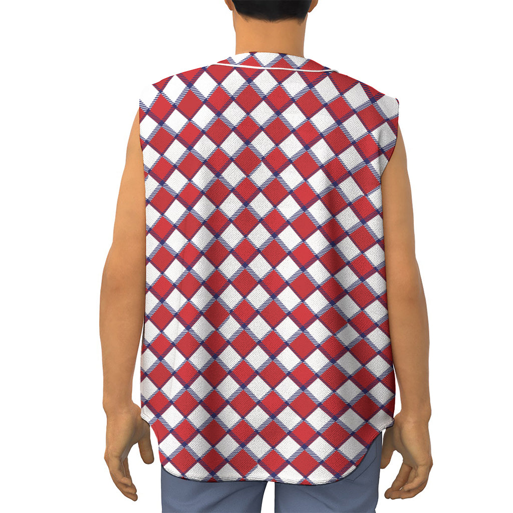 Fourth of July American Plaid Print Sleeveless Baseball Jersey