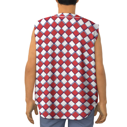 Fourth of July American Plaid Print Sleeveless Baseball Jersey