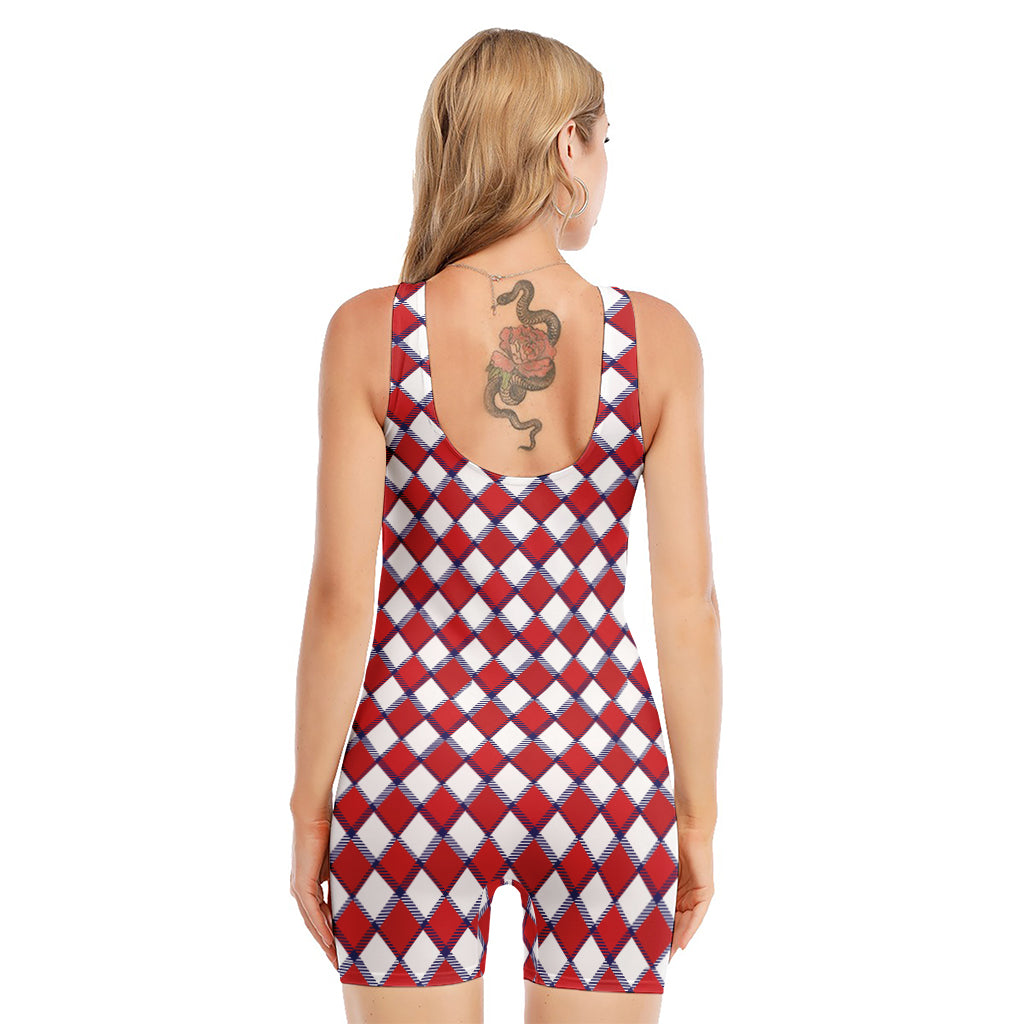 Fourth of July American Plaid Print Sleeveless One Piece Swimsuit