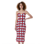 Fourth of July American Plaid Print Slim Fit Midi Cami Dress
