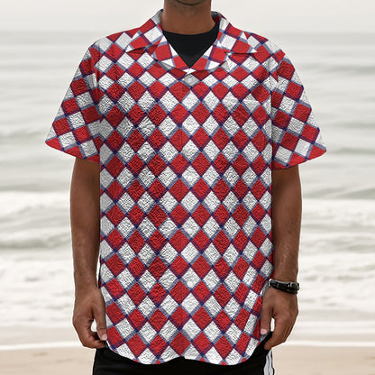 Fourth of July American Plaid Print Textured Short Sleeve Shirt