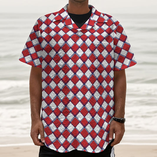 Fourth of July American Plaid Print Textured Short Sleeve Shirt