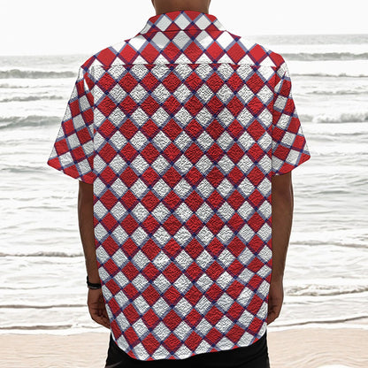 Fourth of July American Plaid Print Textured Short Sleeve Shirt