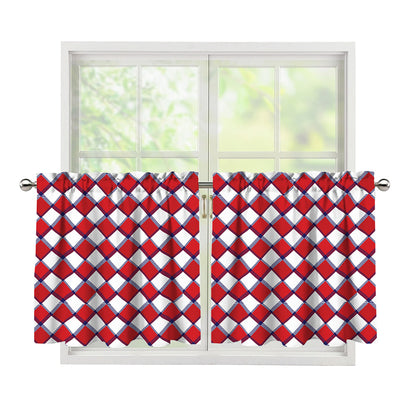Fourth of July American Plaid Print Tier Curtains