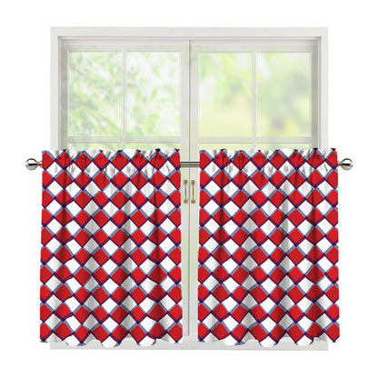 Fourth of July American Plaid Print Tier Curtains