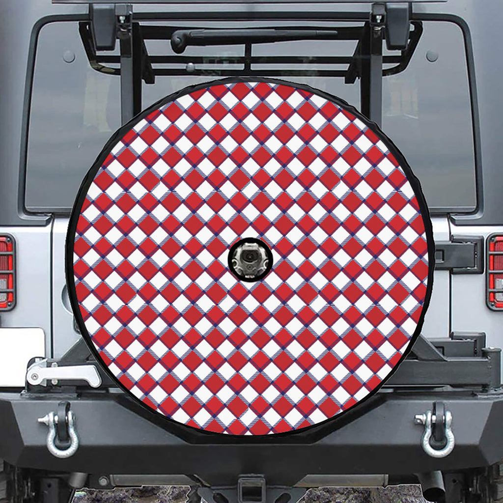 Fourth of July American Plaid Print Tire Cover With Camera Hole