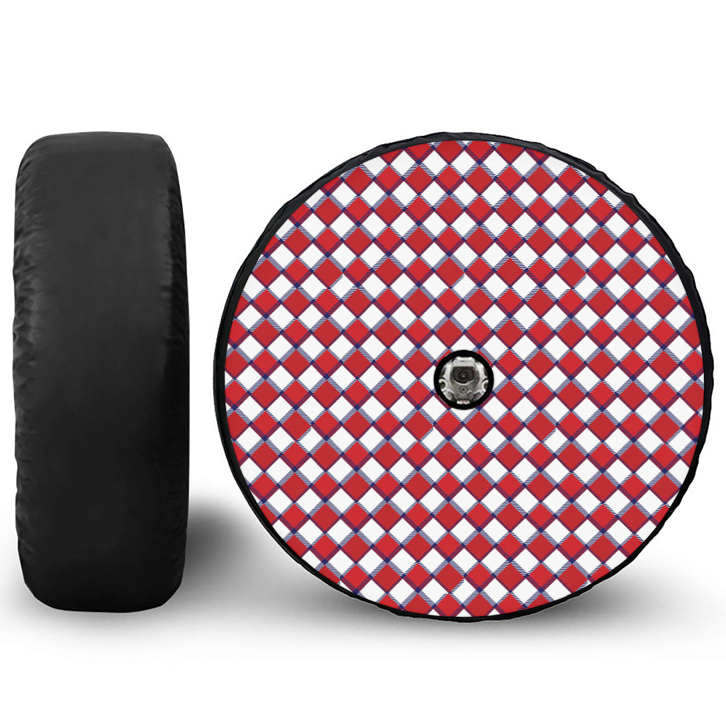 Fourth of July American Plaid Print Tire Cover With Camera Hole