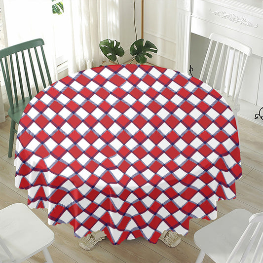 Fourth of July American Plaid Print Waterproof Round Tablecloth
