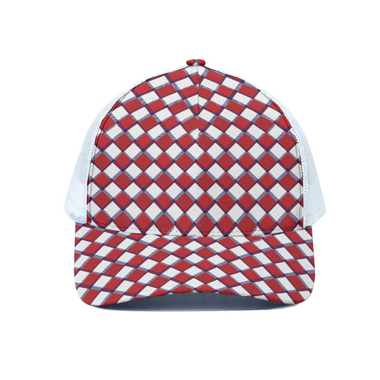 Fourth of July American Plaid Print White Mesh Trucker Cap
