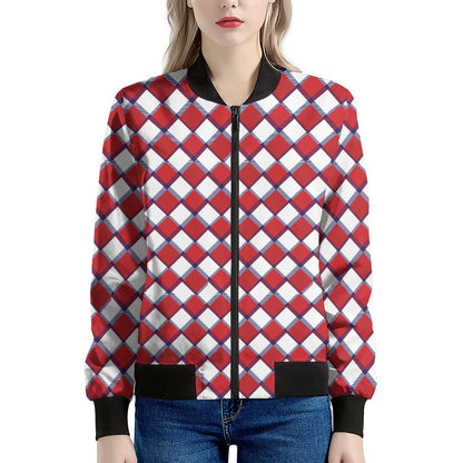 Fourth of July American Plaid Print Women's Bomber Jacket