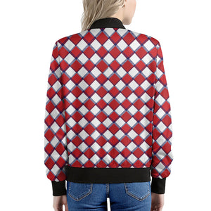 Fourth of July American Plaid Print Women's Bomber Jacket