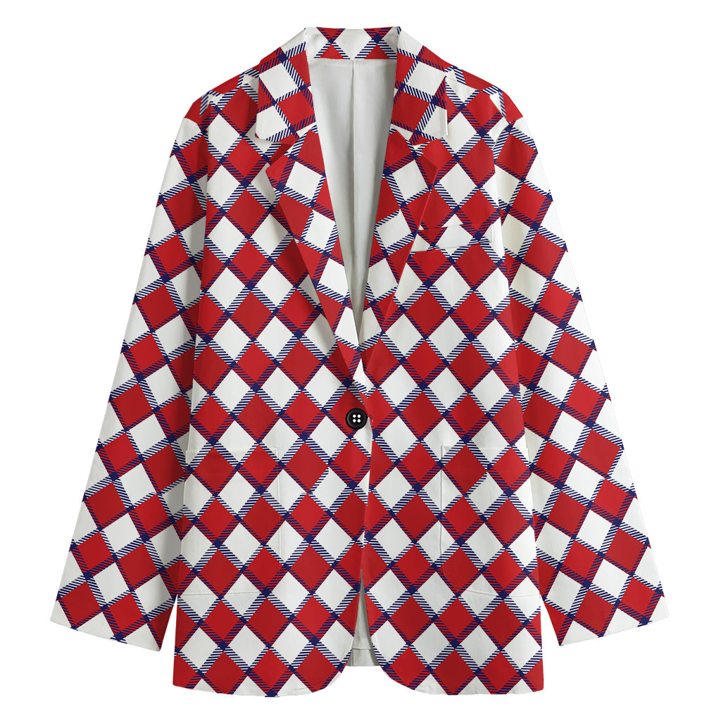 Fourth of July American Plaid Print Women's Cotton Blazer
