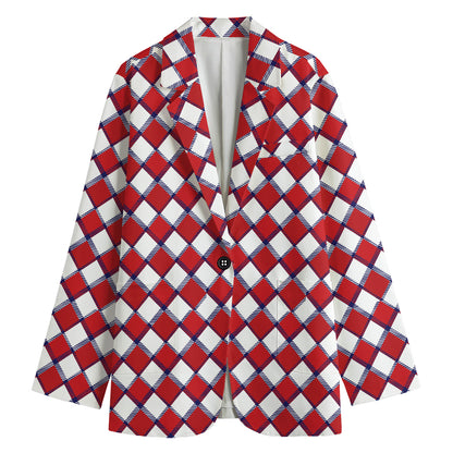Fourth of July American Plaid Print Women's Cotton Blazer