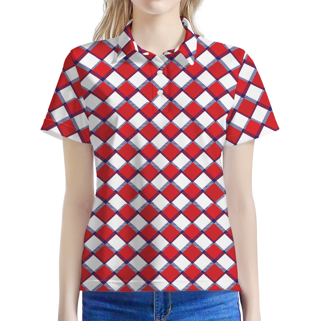 Fourth of July American Plaid Print Women's Polo Shirt