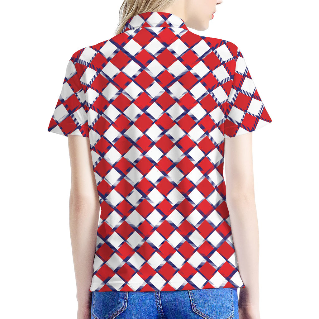 Fourth of July American Plaid Print Women's Polo Shirt