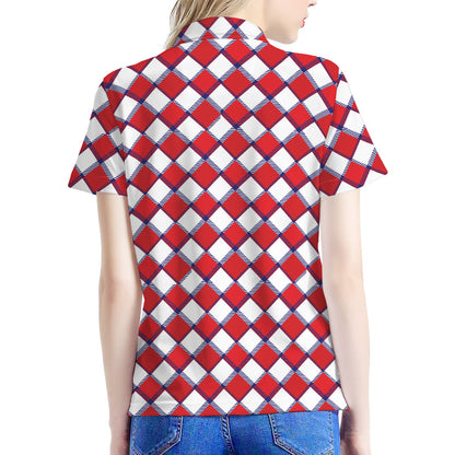 Fourth of July American Plaid Print Women's Polo Shirt