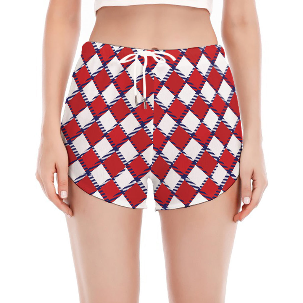 Fourth of July American Plaid Print Women's Split Running Shorts
