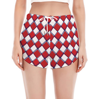 Fourth of July American Plaid Print Women's Split Running Shorts