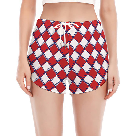 Fourth of July American Plaid Print Women's Split Running Shorts