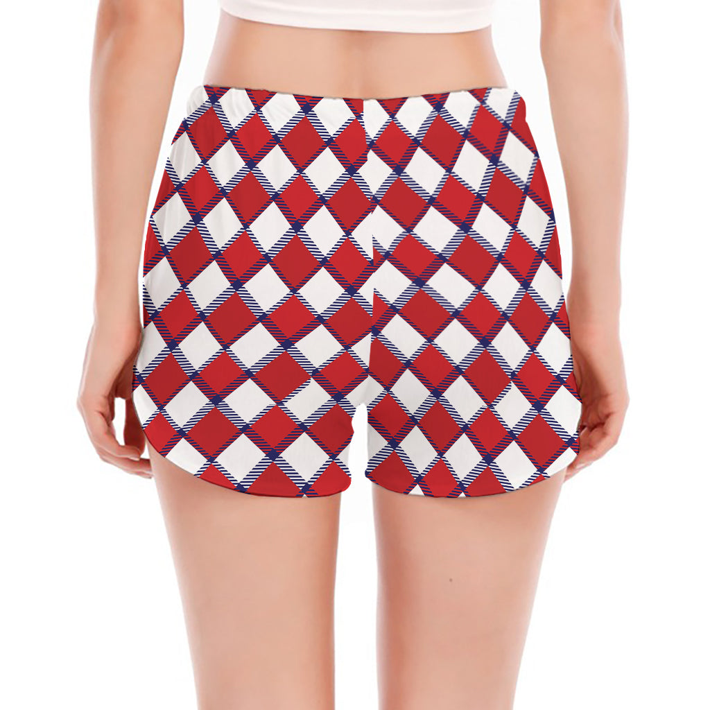 Fourth of July American Plaid Print Women's Split Running Shorts