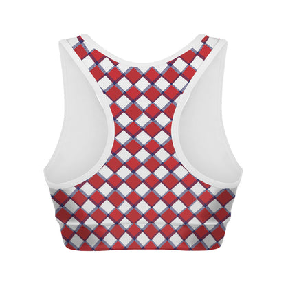Fourth of July American Plaid Print Women's Sports Bra