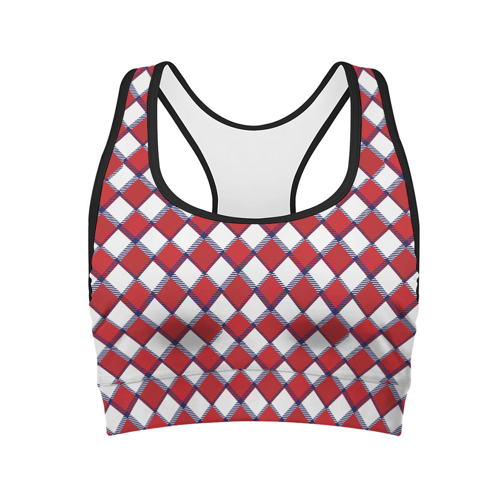 Fourth of July American Plaid Print Women's Sports Bra