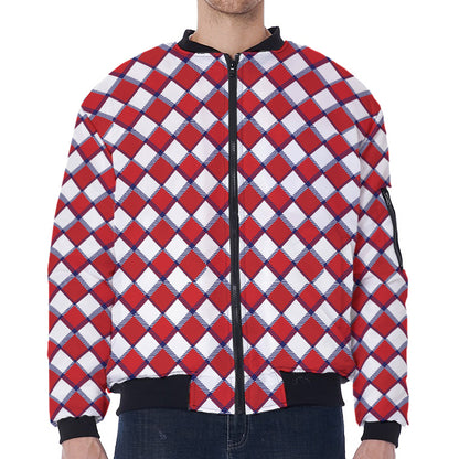 Fourth of July American Plaid Print Zip Sleeve Bomber Jacket