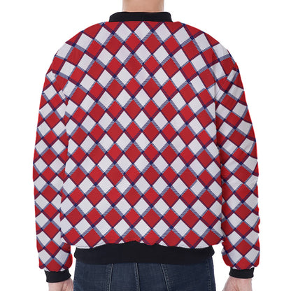 Fourth of July American Plaid Print Zip Sleeve Bomber Jacket