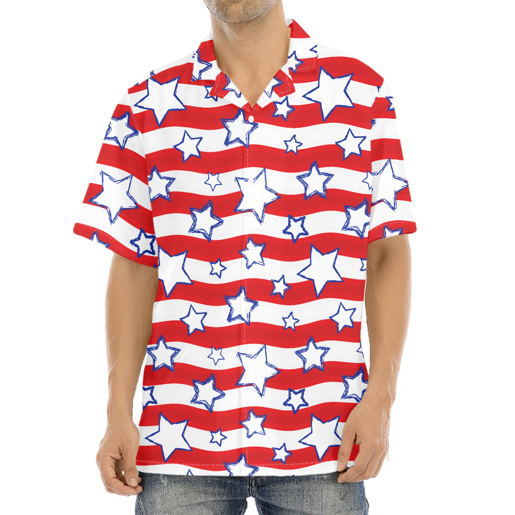Fourth of July USA Star Pattern Print Aloha Shirt
