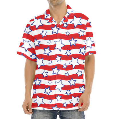 Fourth of July USA Star Pattern Print Aloha Shirt