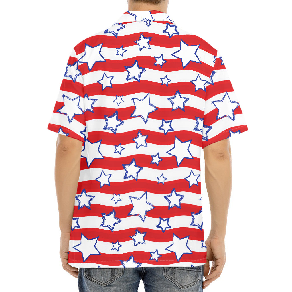 Fourth of July USA Star Pattern Print Aloha Shirt