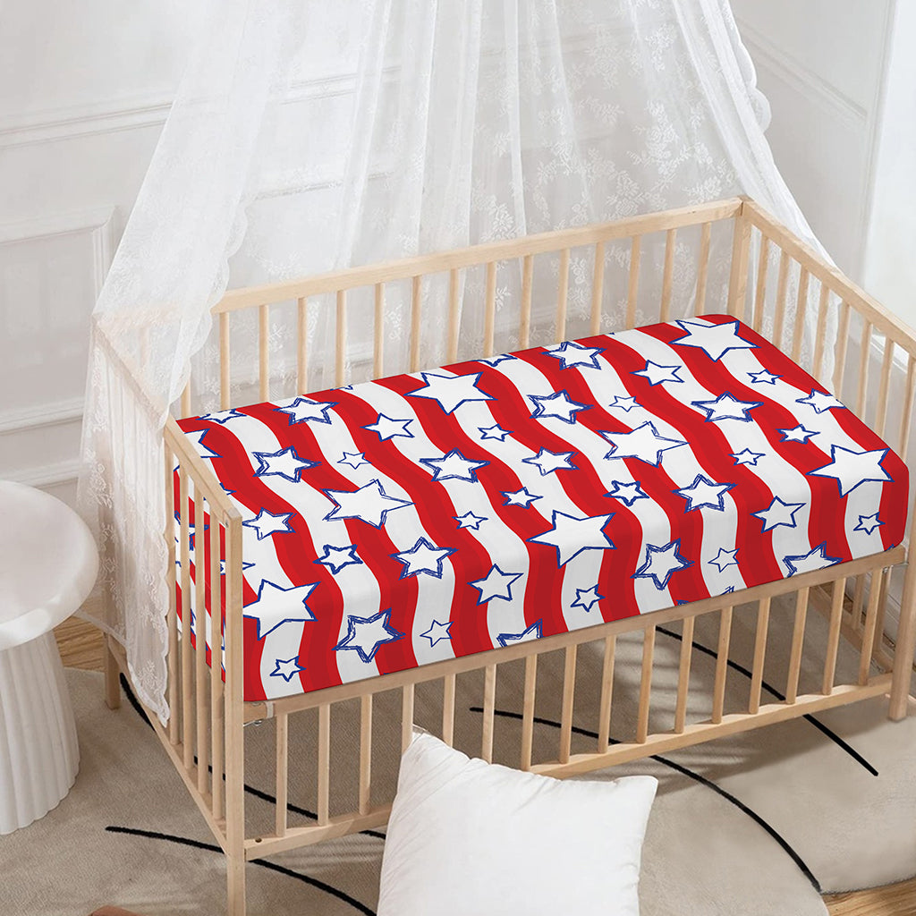 Fourth of July USA Star Pattern Print Baby Crib Sheet