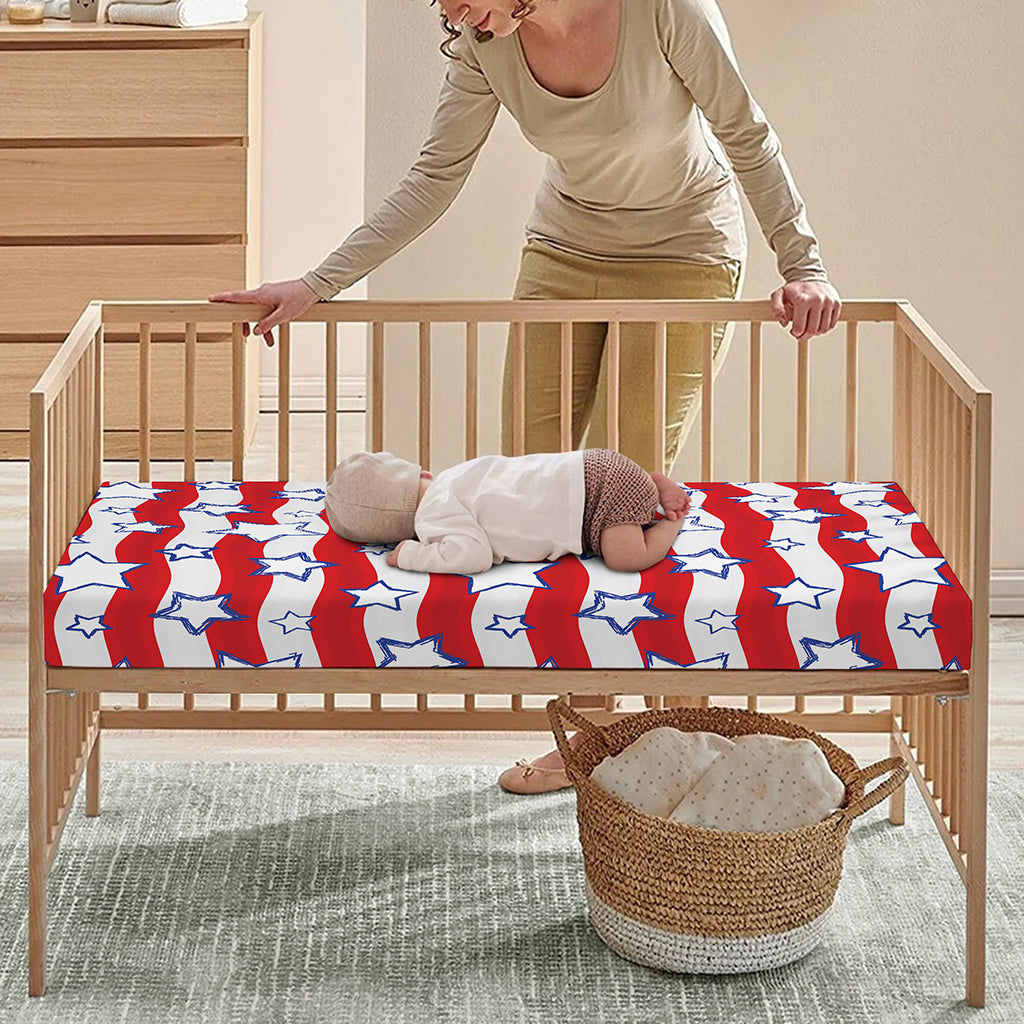 Fourth of July USA Star Pattern Print Baby Crib Sheet
