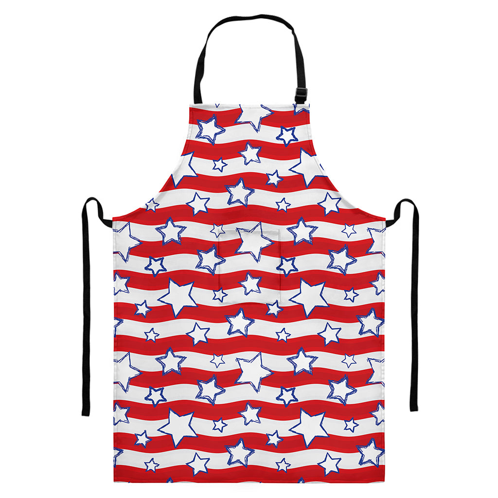 Fourth of July USA Star Pattern Print Bib Apron With Pocket