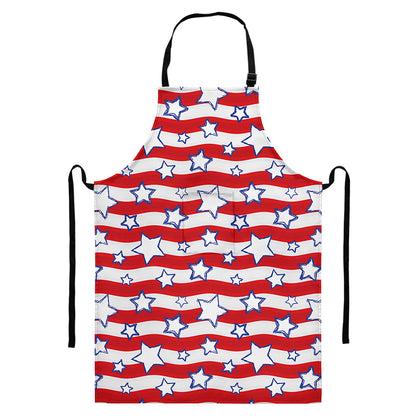 Fourth of July USA Star Pattern Print Bib Apron With Pocket