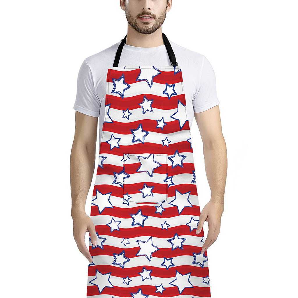Fourth of July USA Star Pattern Print Bib Apron With Pocket