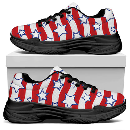 Fourth of July USA Star Pattern Print Black Chunky Shoes