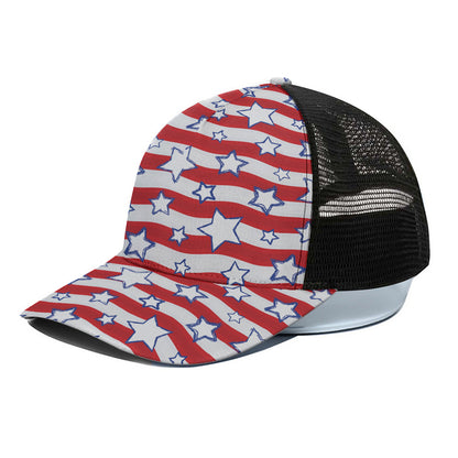 Fourth of July USA Star Pattern Print Black Mesh Trucker Cap