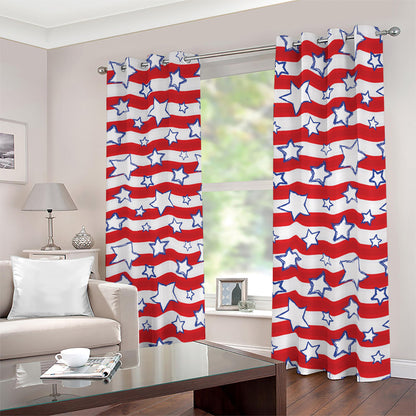 Fourth of July USA Star Pattern Print Blackout Grommet Curtains