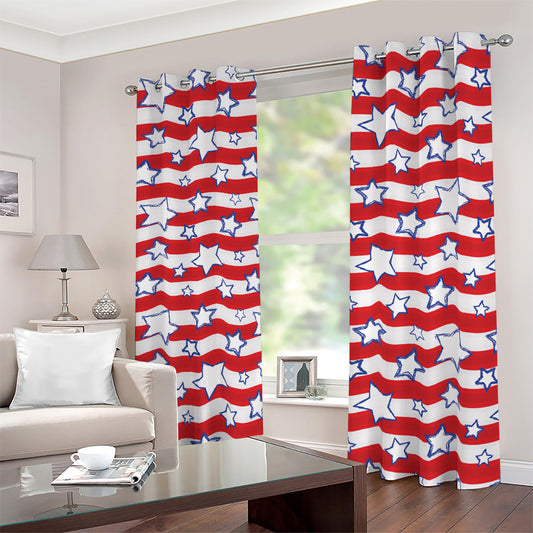 Fourth of July USA Star Pattern Print Blackout Grommet Curtains