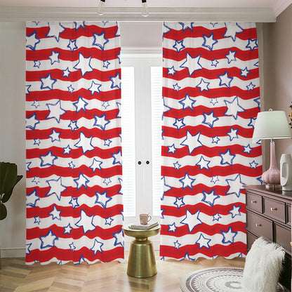 Fourth of July USA Star Pattern Print Blackout Pencil Pleat Curtains