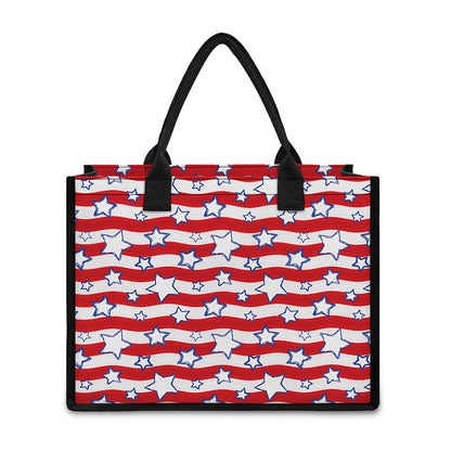 Fourth of July USA Star Pattern Print Canvas Tote Bag