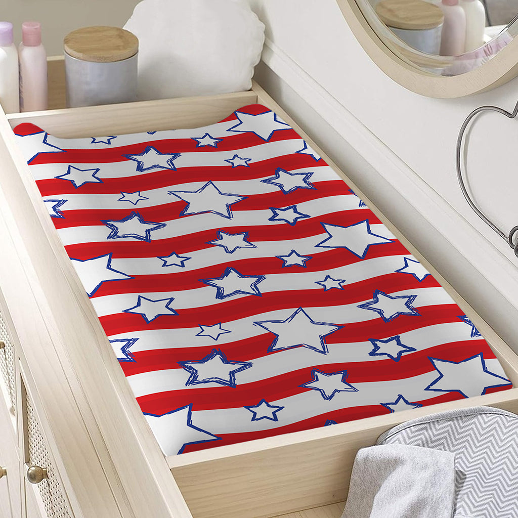 Fourth of July USA Star Pattern Print Changing Pad Cover