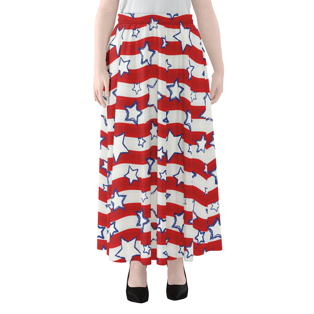 Fourth of July USA Star Pattern Print Chiffon Maxi Skirt
