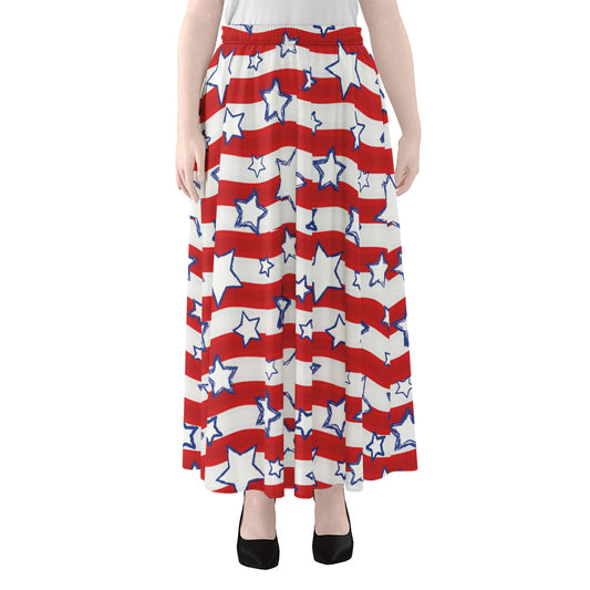 Fourth of July USA Star Pattern Print Chiffon Maxi Skirt