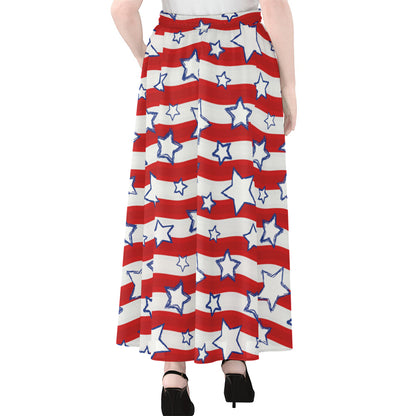 Fourth of July USA Star Pattern Print Chiffon Maxi Skirt
